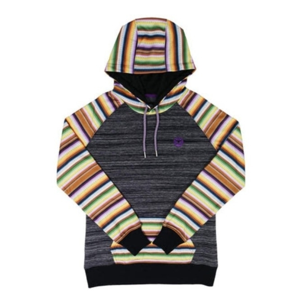 Hooey Ladies Black Space Dye Hoody with Multi Color Serape Sleeves, Size XXL
